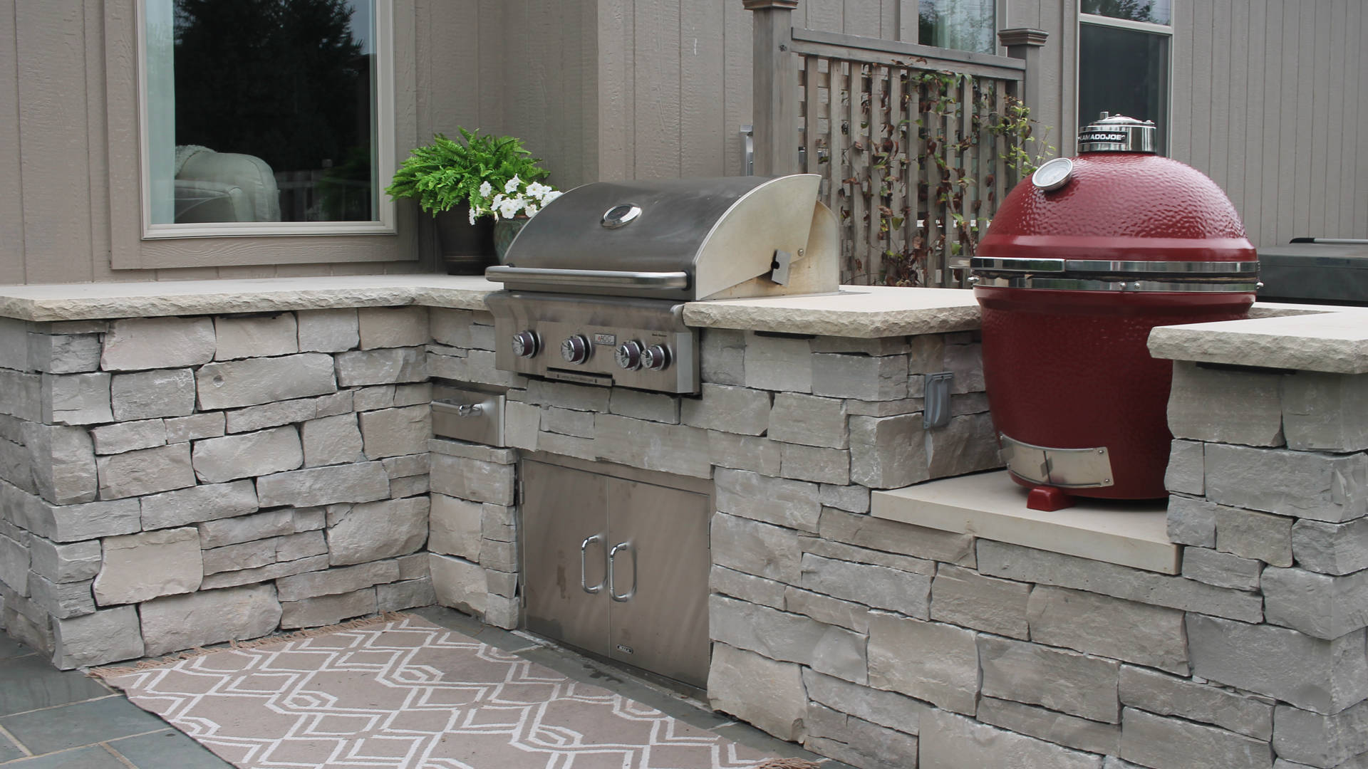Beautiful outdoor kitchen with stones.