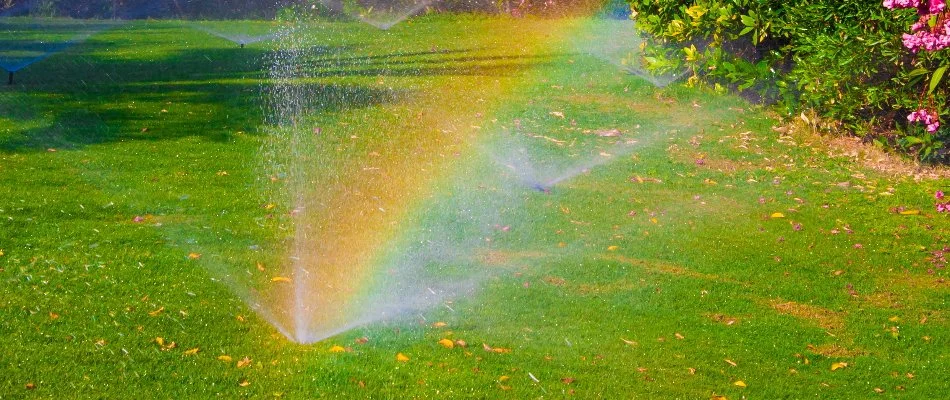 Grass and irrigation sprinkler heads in Overland Park, KS.
