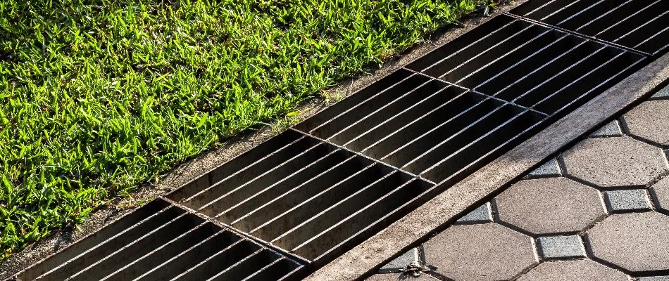 Threshold drain next to a lawn in Overland Park, KS.