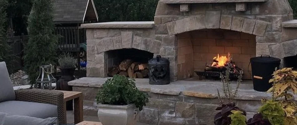 Wood-burning outdoor fireplace in Overland Park, KS.