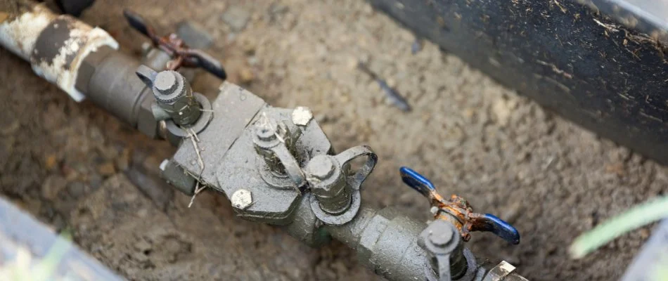Irrigation backflow prevention device on a property in Overland Park, KS.