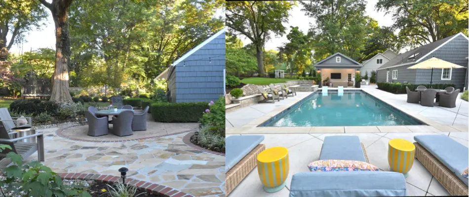 Before and after of an outdoor living space in Overland Park, KS.